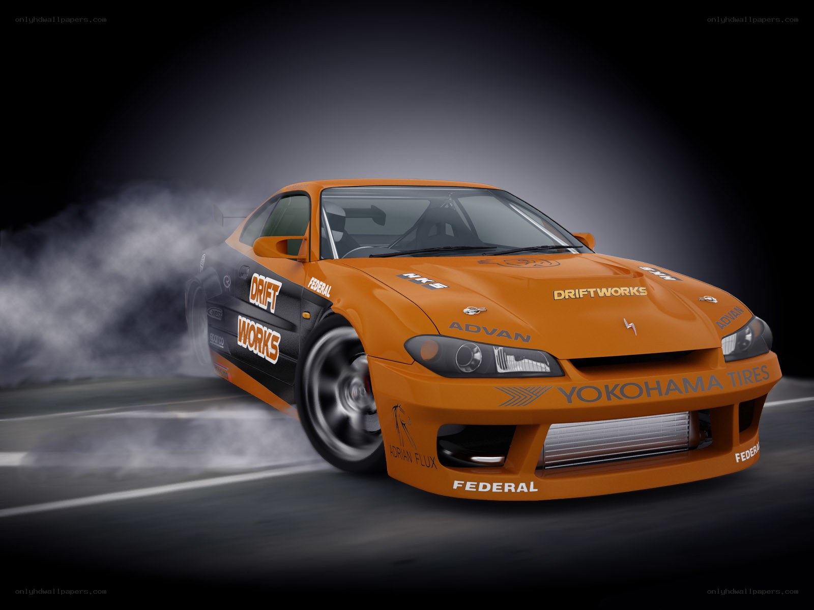 Orange drift car on track