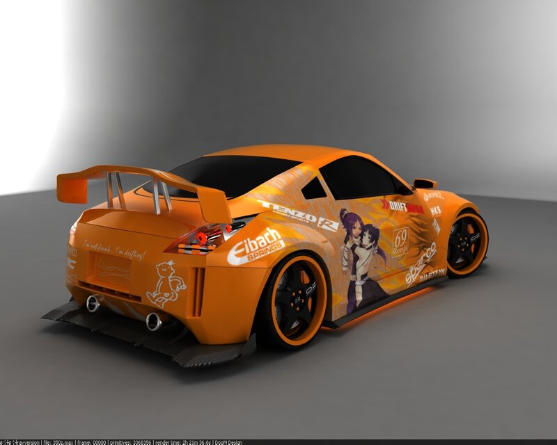 orange drift car with anime art