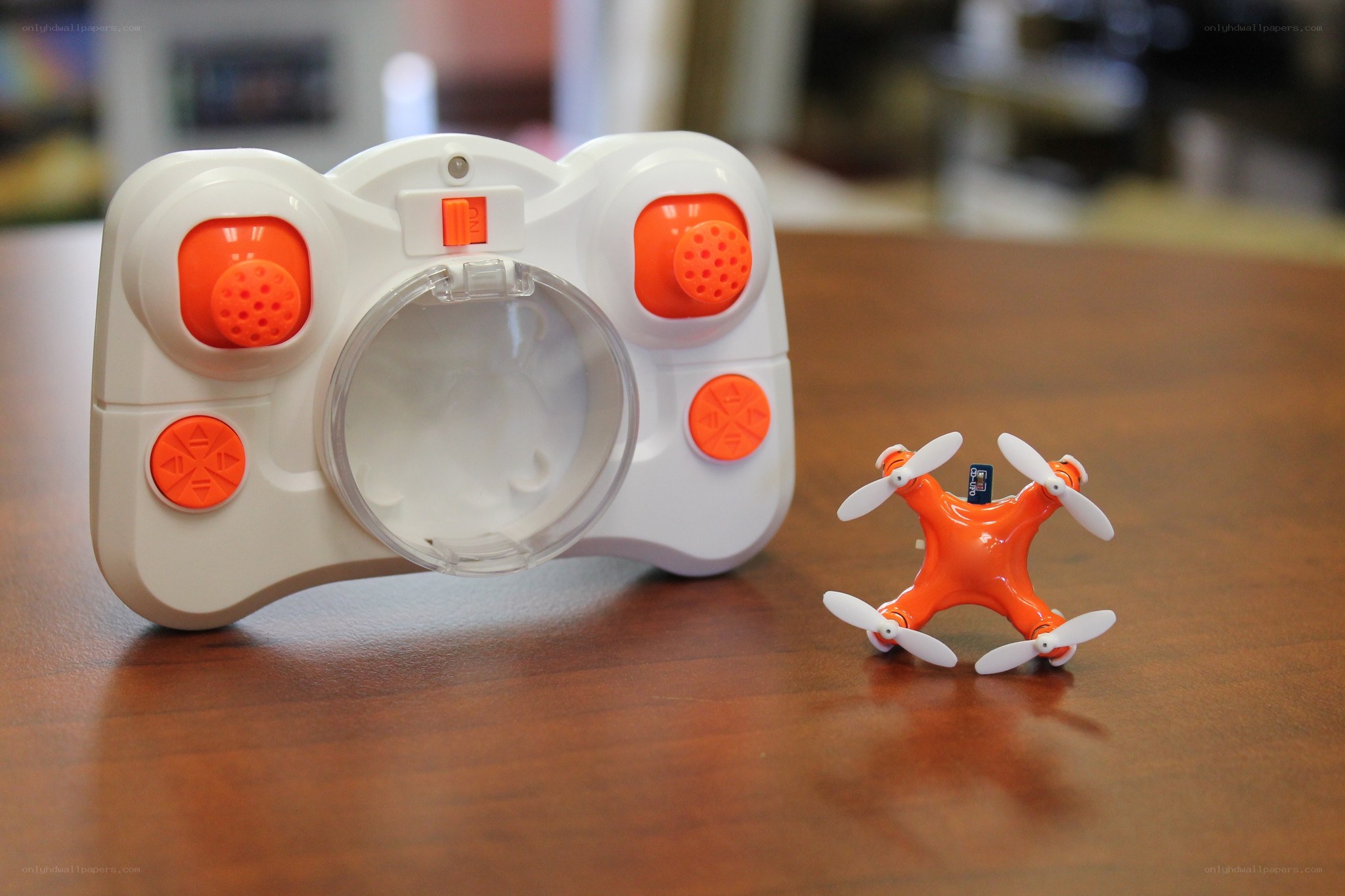Orange drone and remote control