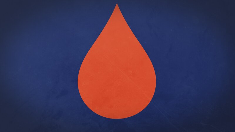 orange drop on blue background