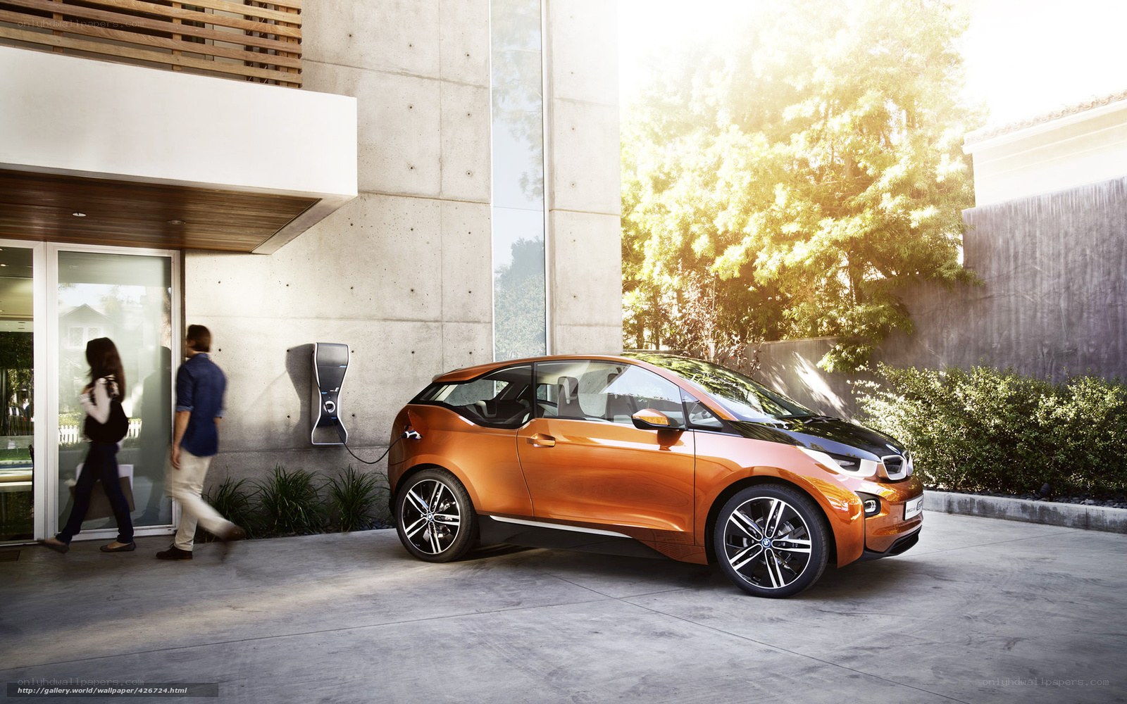 Orange electric car charging