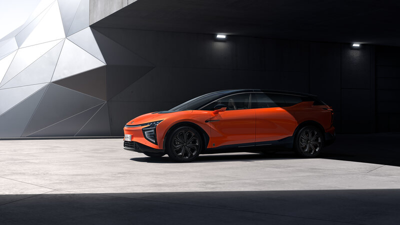 Orange Electric Car — Dramatic