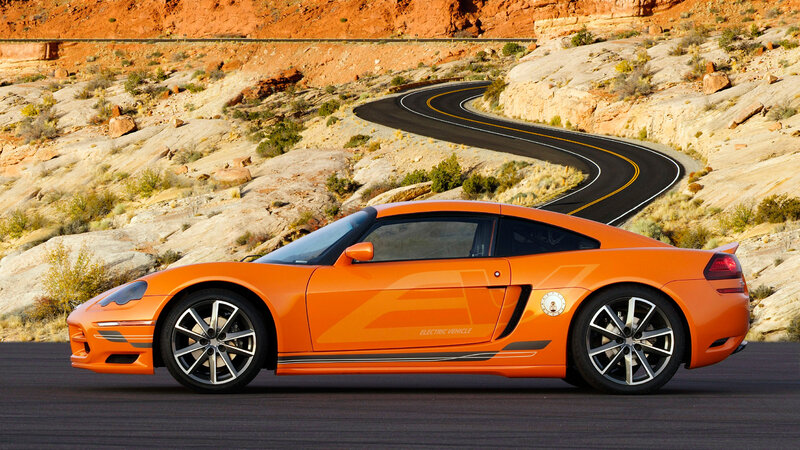 Orange Electric Sports Car — Dramatic