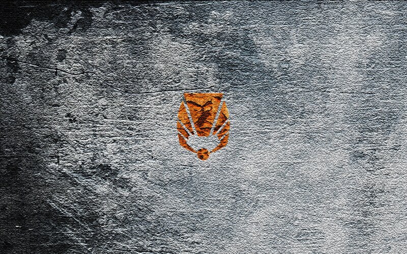 orange emblem on stone wall