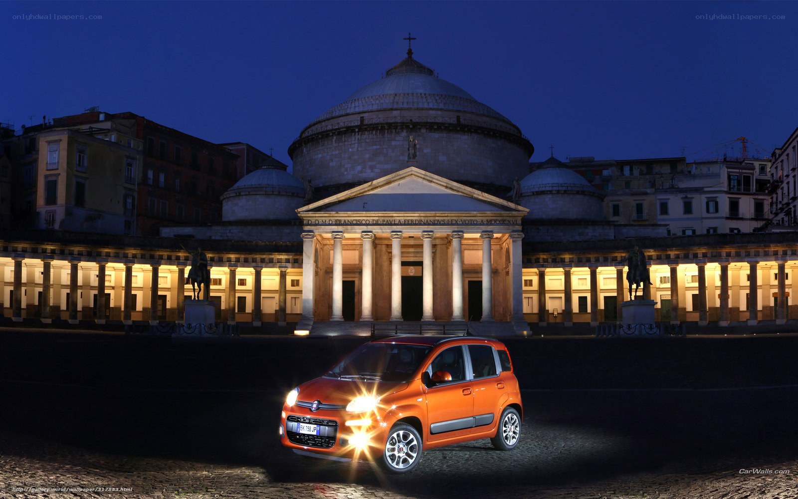 Orange Fiat Panda at night