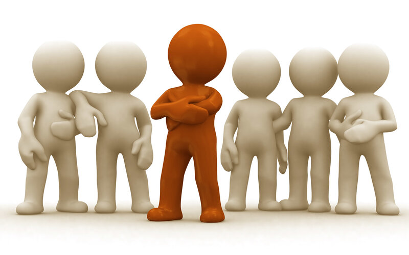 orange figure among white figures