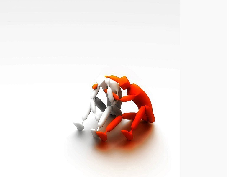 Orange figure assisting white figure