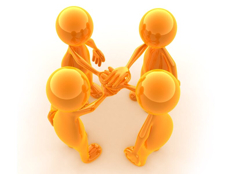orange figures in teamwork circle