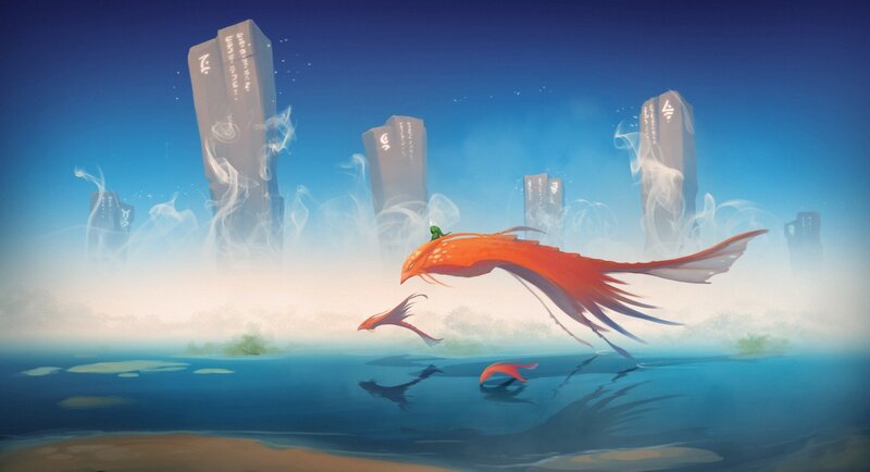 Orange Fish Flying over Water