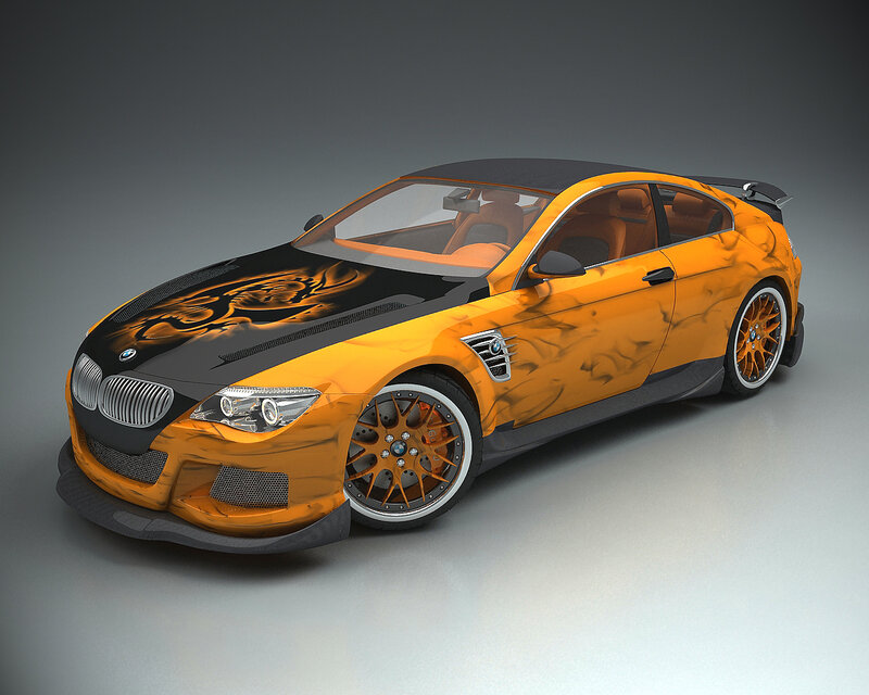 orange flame BMW coupe
