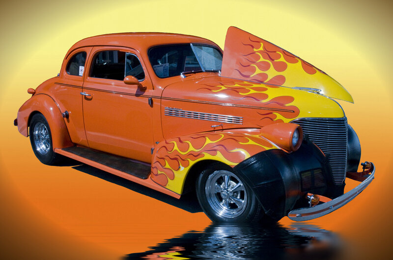 Orange Flame-painted Car