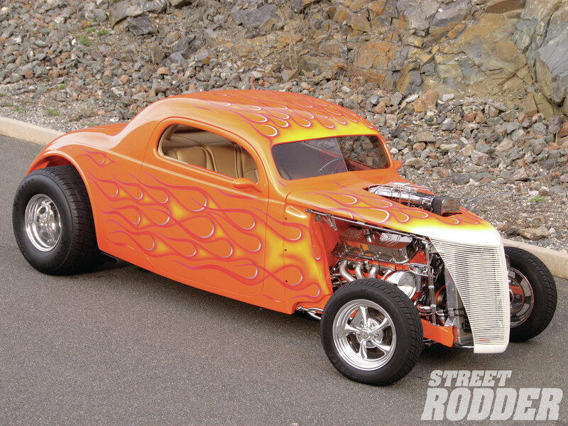 Orange Flame-painted Hot Rod — Dramatic