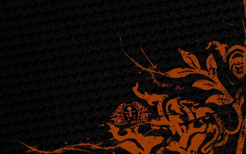 orange floral design with skeleton logo