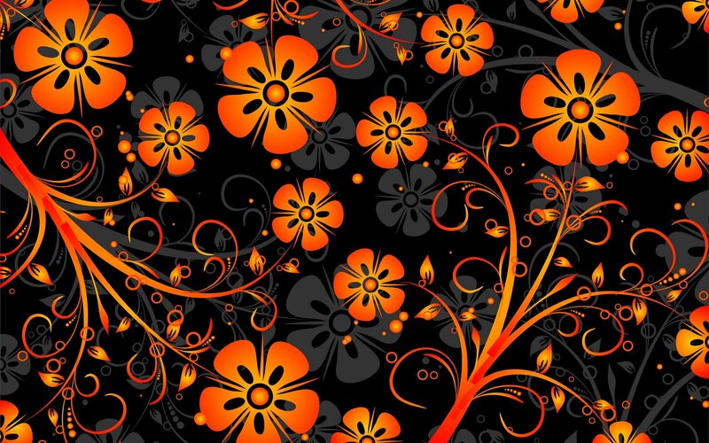 Orange Floral Pattern — Black, Vibrant