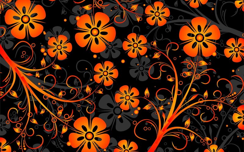 Orange Floral Pattern — Black, Vibrant, Vector Art