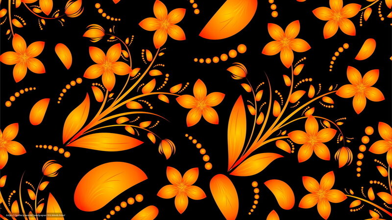 orange floral pattern on black