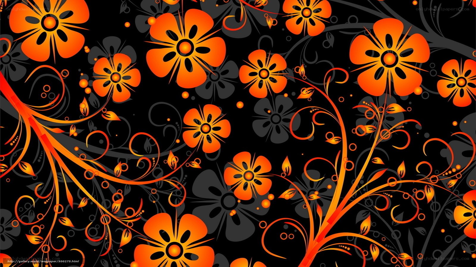 orange floral pattern wallpaper