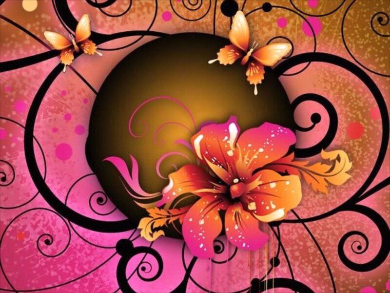 Orange Flower with Butterflies — Pink
