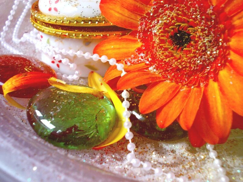 Orange Flower with Green Glass