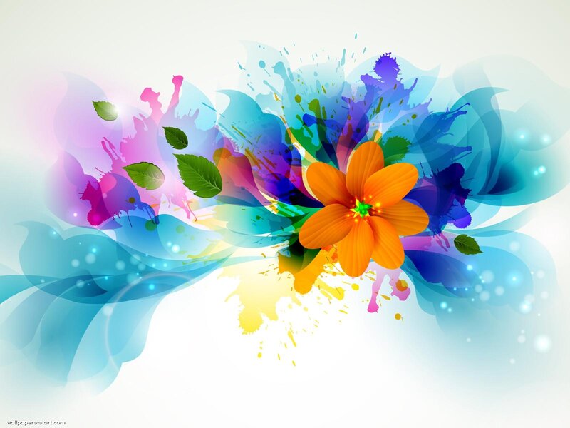 Orange Flower with Splashes — Blue, Vibrant