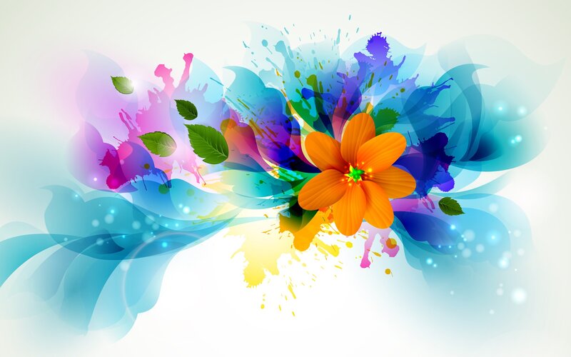 Orange Flower with Splashes — Vibrant, Digital Art