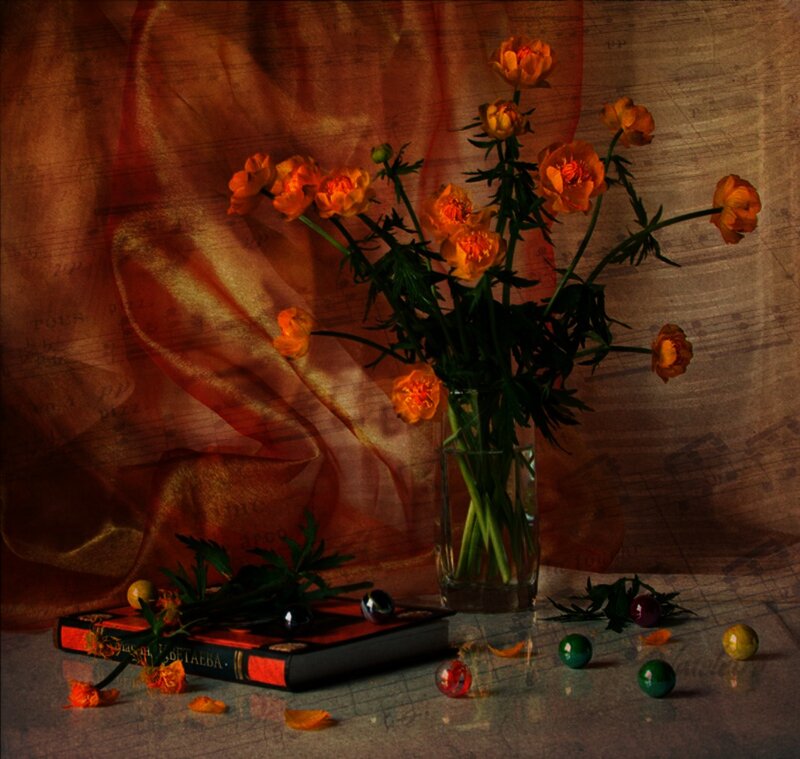 Orange Flowers in Vase — Dramatic