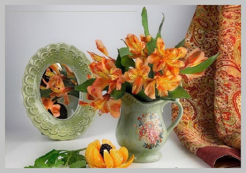 Orange Flowers in Vase — Green