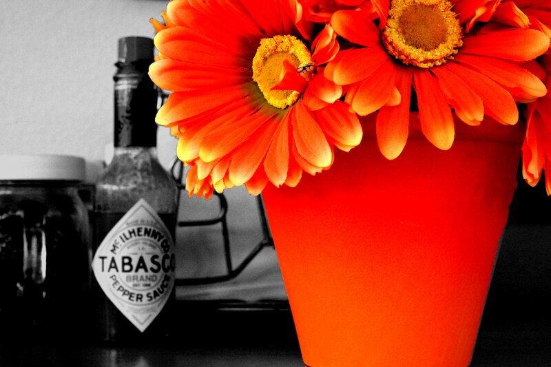 Orange Flowers in Vase — Red