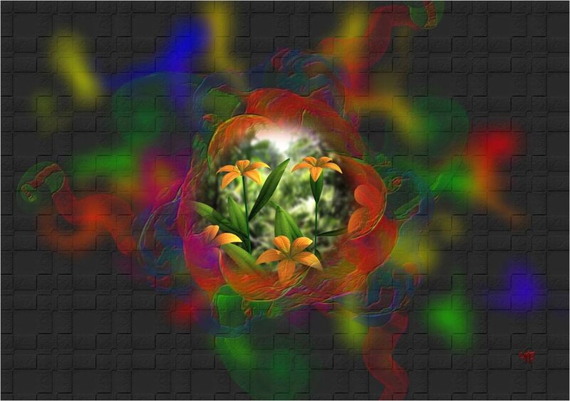 Orange Flowers in Vortex