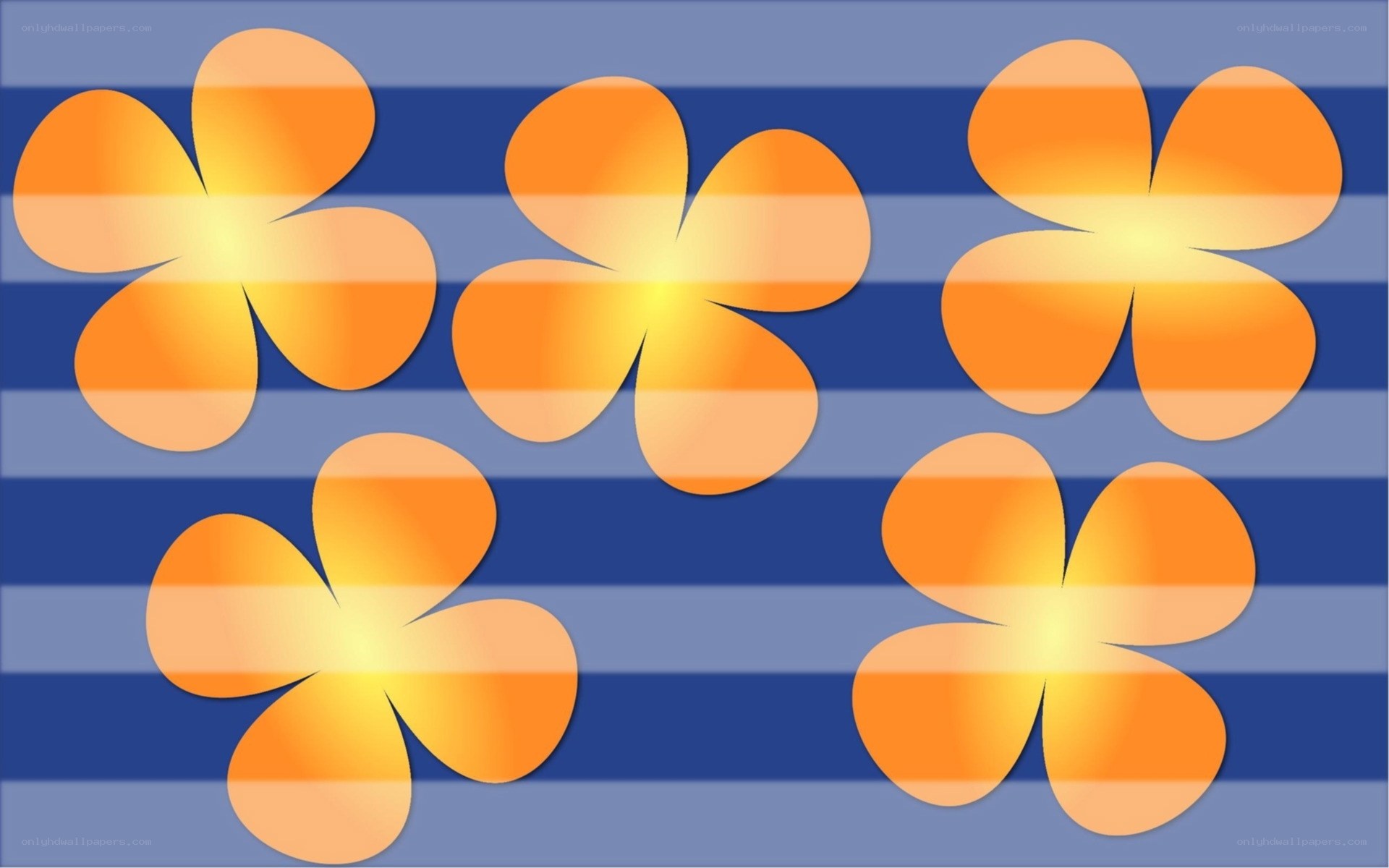 orange flowers on blue stripes
