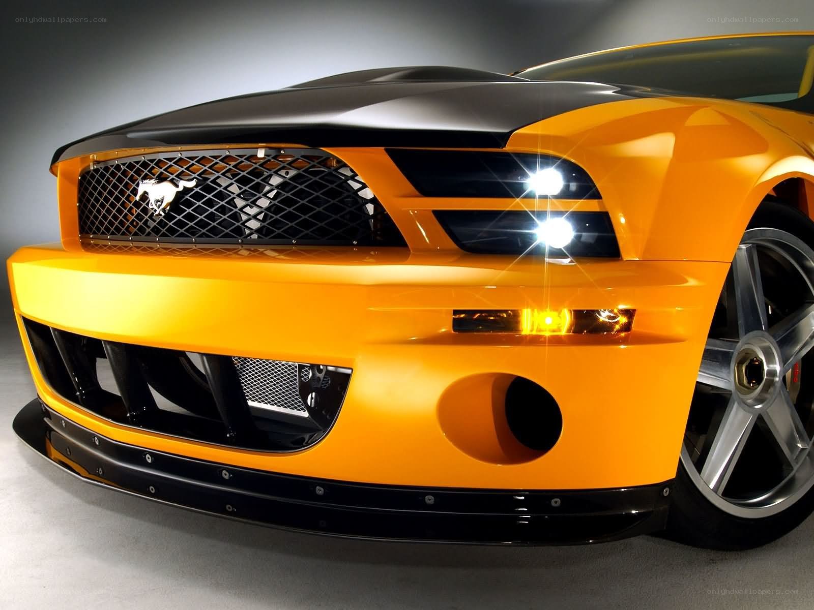 Orange Ford Mustang front view