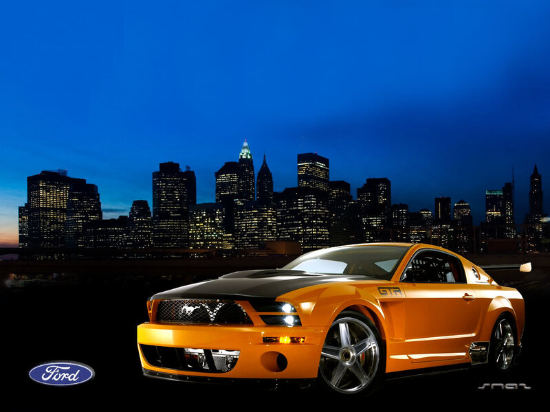 Orange Ford Mustang GTR at night