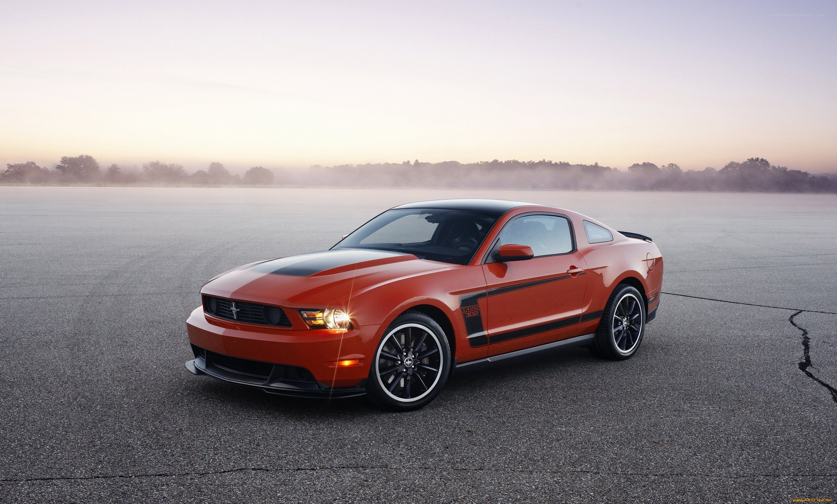 Orange Ford Mustang on a track