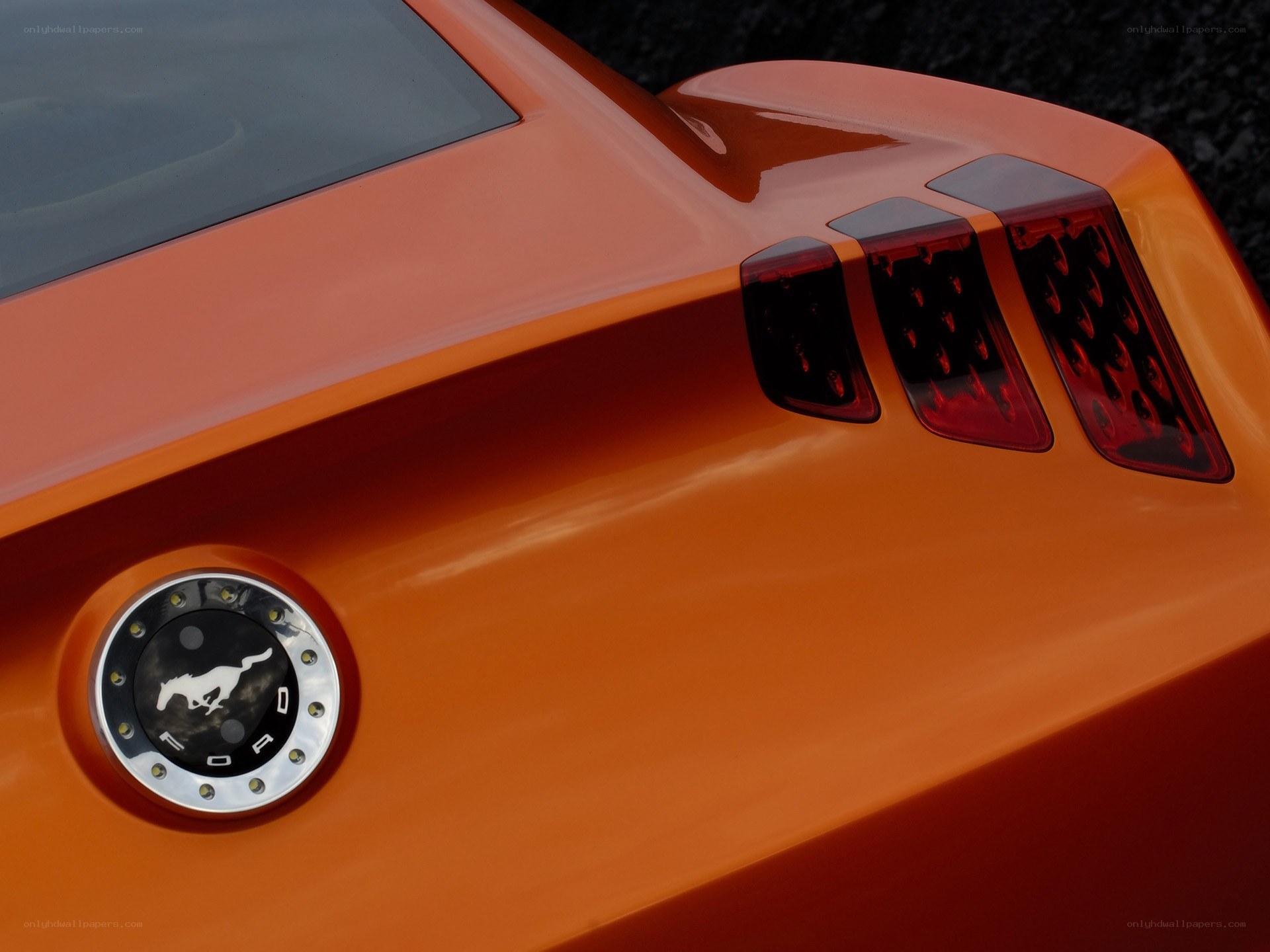 Orange Ford Mustang rear view