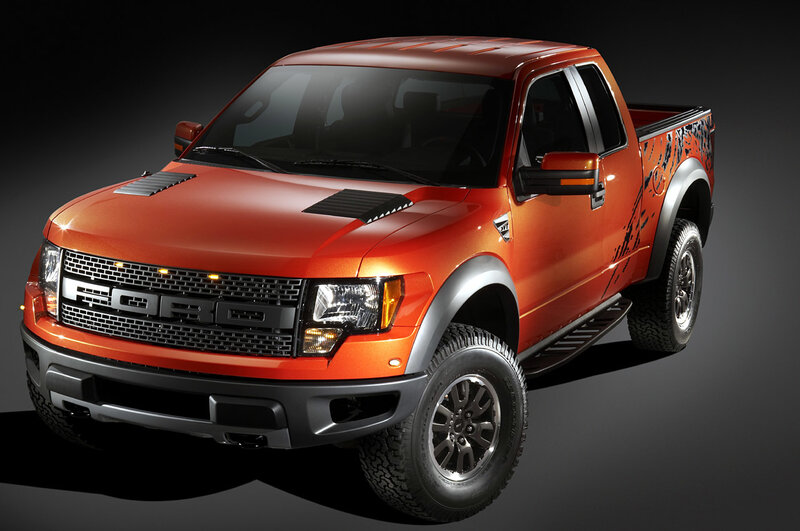 Orange Ford Raptor truck