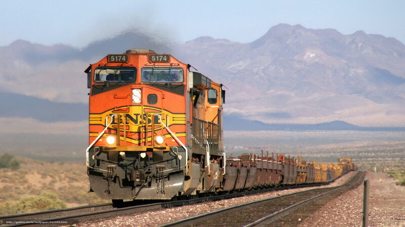 Orange Freight Train — Dramatic, Afternoon, Photograph, Mountains