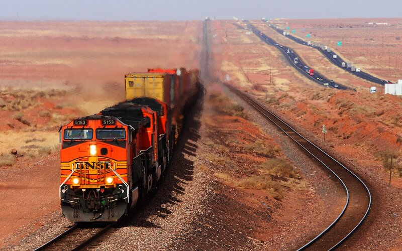Orange Freight Train — Dramatic, Afternoon, Photograph