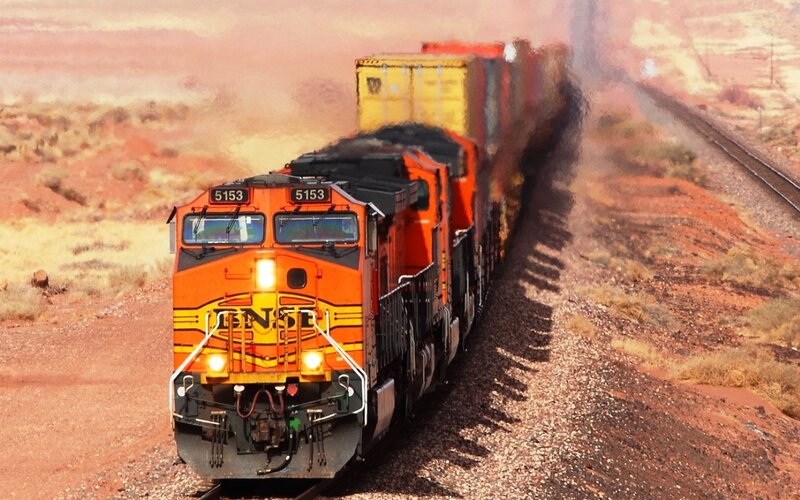 Orange Freight Train — Dusty, Arid