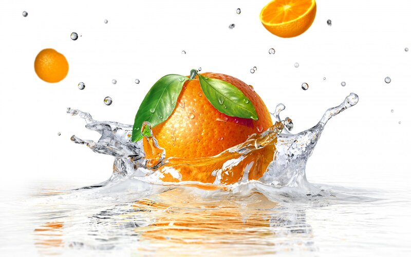 Orange Fruit Splashing Water