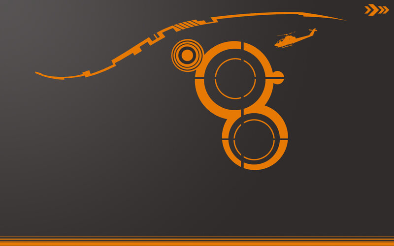 orange futuristic design with helicopter