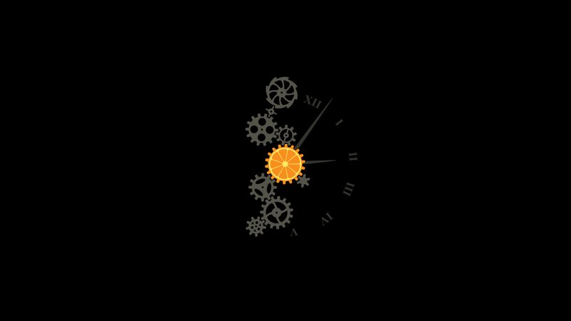 Orange Gear Clock — Black, Mechanical, Digital Art, Gears
