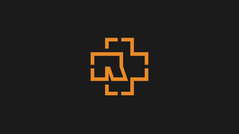orange geometric logo on black