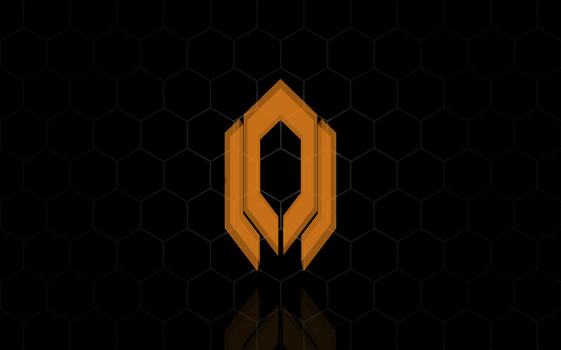 orange geometric logo on black