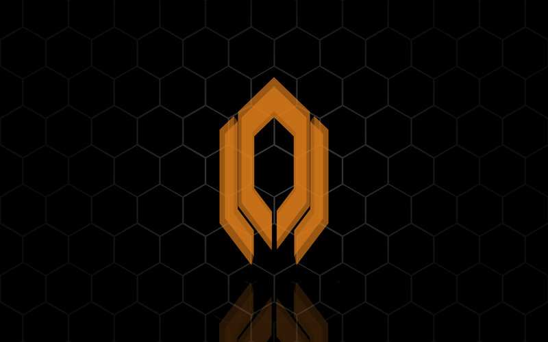 orange geometric logo on hexagonal background
