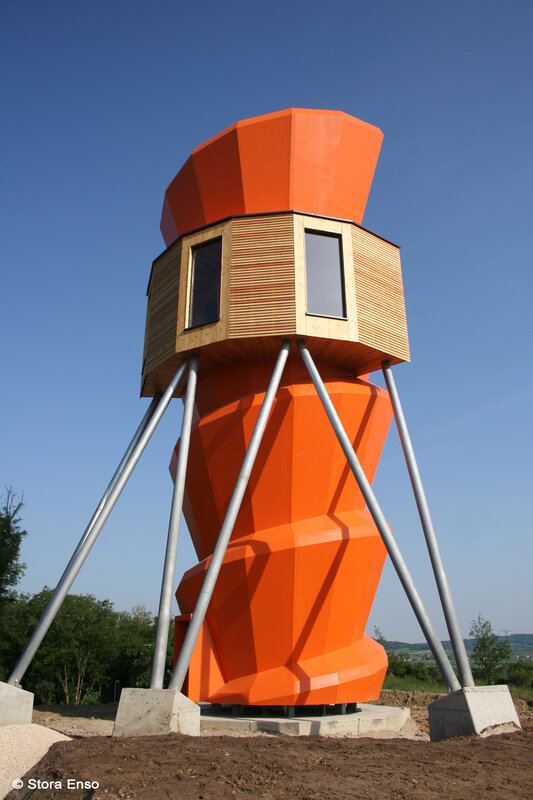 Orange geometric observation tower