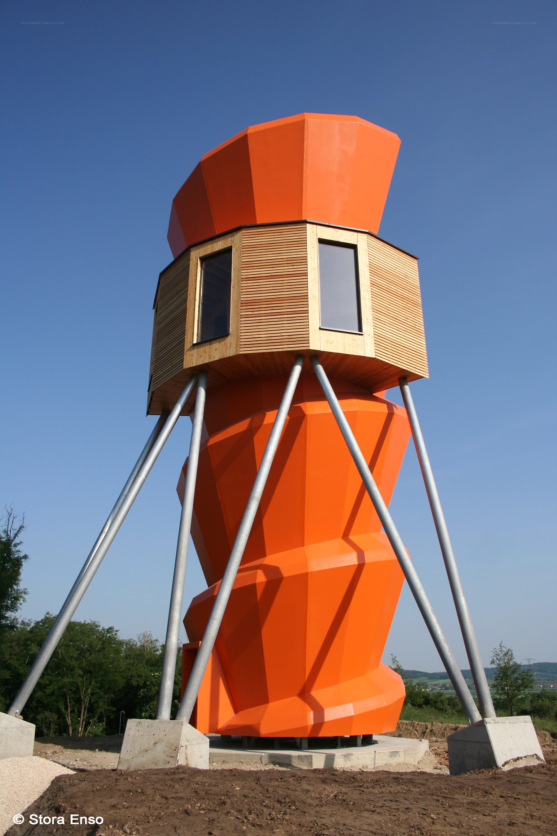 Orange geometric observation tower