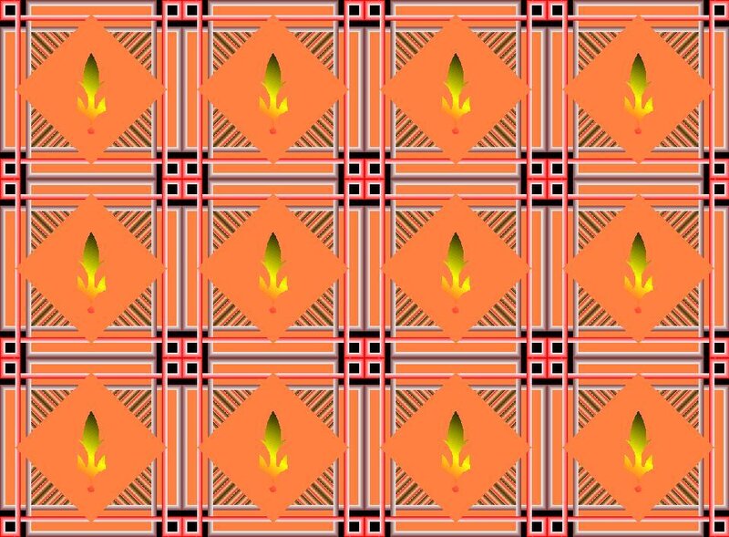 orange geometric pattern with leaf motifs