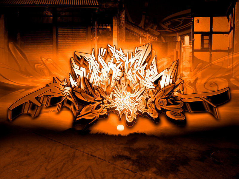 orange graffiti art in alley