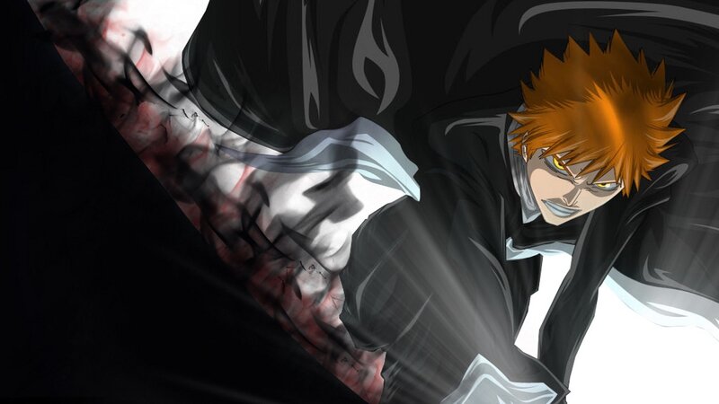 Orange-haired Anime Character — Black, Dramatic, Black Cloak, Yellow Eyes, Sword