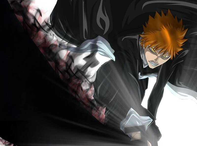 Orange-haired Anime Character — Black, Dramatic, Black Cloak, Yellow Eyes